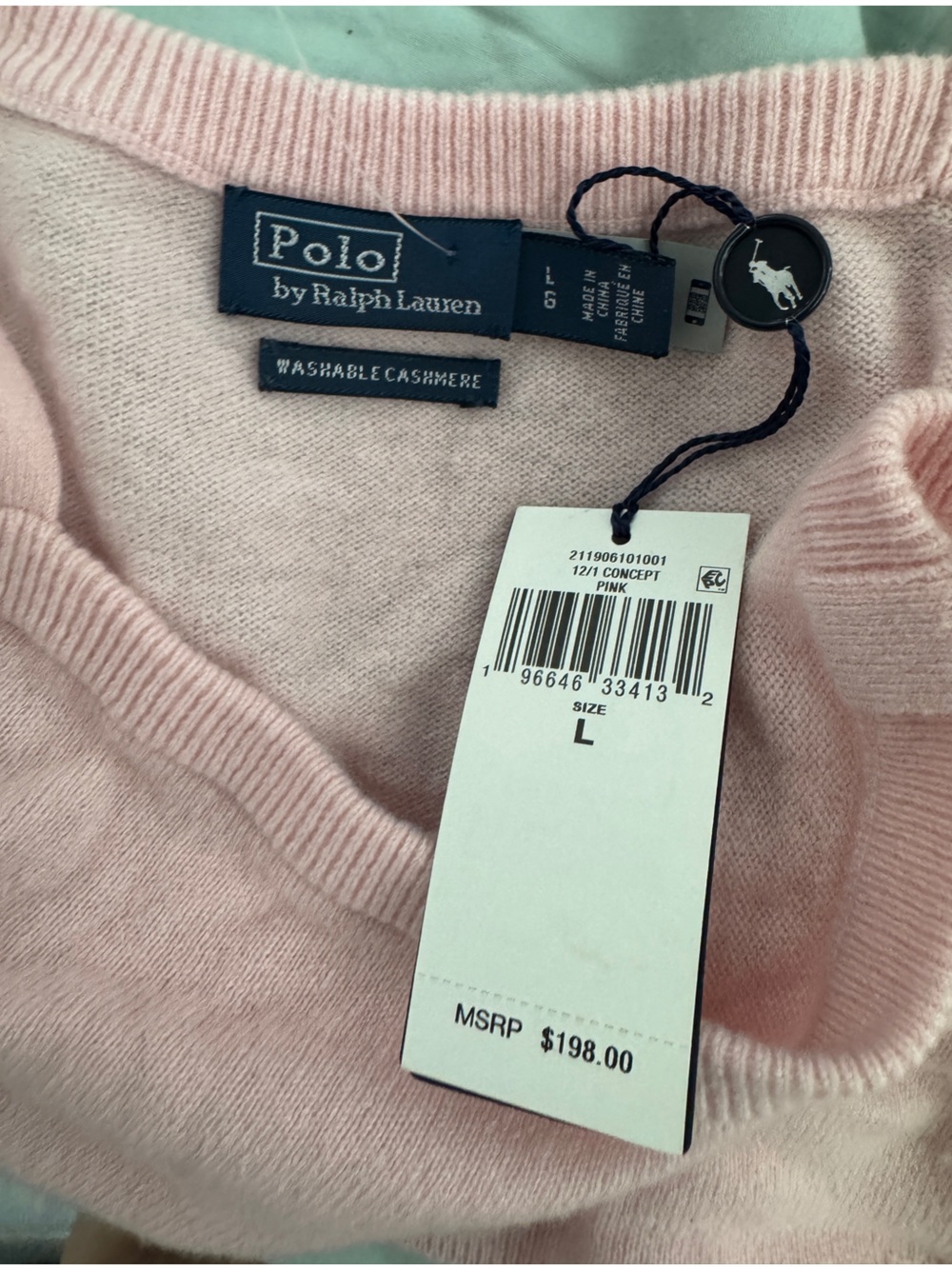 NWT polo Ralph Lauren washable 100% cashmere pink straight neck tank top Sz L - Picture 7 of 9